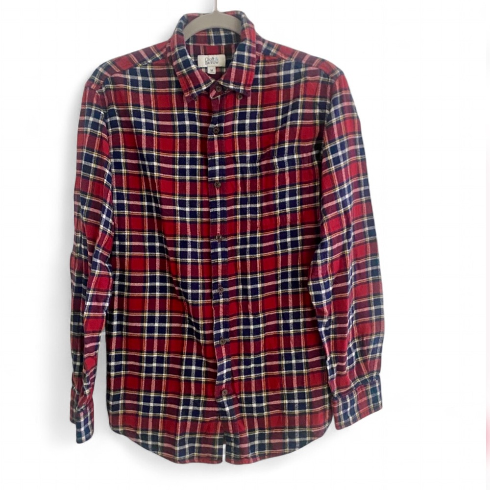 CROFT & BARROW RED PLAID 100% COTTON LONG SLEEVE BUTTON DOWN SHIRT SIZE MEDIUM